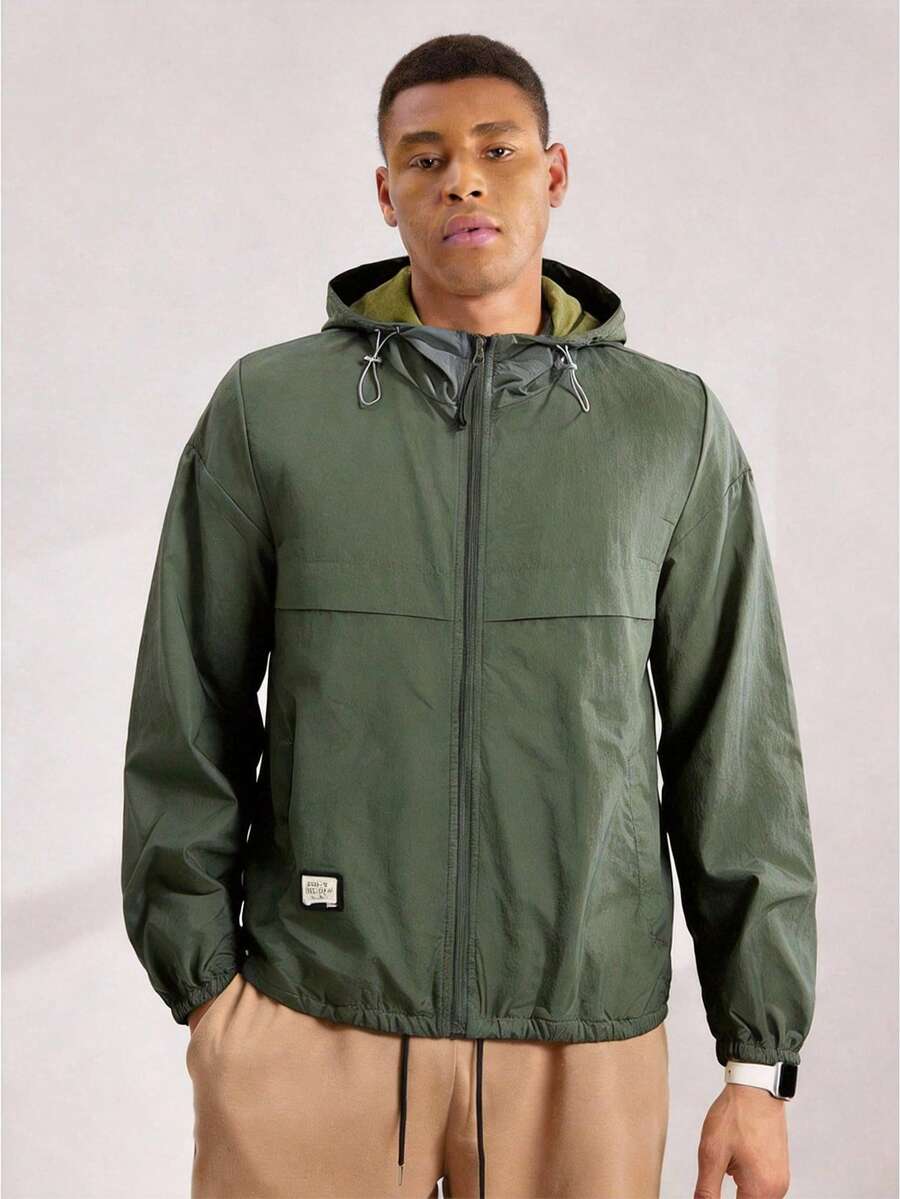 Driftmere Áo gió thể thao ngoài trời nhẹ, tay dài màu trơn mới cho nam mùa hè, mùa thu - xanh quân đội - Xem 1