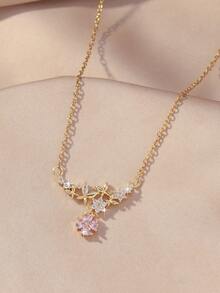 Hihho 1pc Silver Rhinestone Butterfly Flower & Four-Leaf Clover Necklace, Luxurious Delicate Choker, Suitable For Daily Wear And Parties, Elevates Outfit Quality - Flower Butterfly - View 3