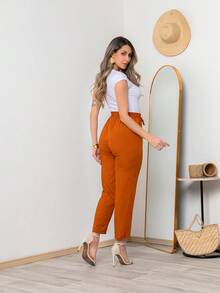 Lightweight Viscose Trousers With Elastic Waistband C711 - Màu Cam cháy - Xem 6