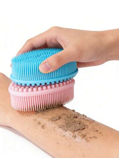 1pc Double-Sided Silicone Brush, Body Exfoliating Brush And Scalp Massager, Gentle Silicone Shampoo Brush, Soft Shower Brush
