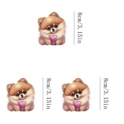 1张/2张/3张粉色爱心狗狗热转印贴纸，情人节主题，熨烫式DIY服装配饰，适合宠物爱好者T恤、卫衣、帽子、包包等。