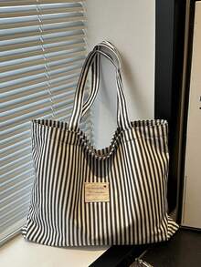 Retro Striped Canvas Tote Bag, Bright Red And White Stripes, Versatile, Washable - No Buckle - Multicolor - View 12
