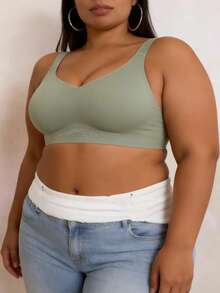 2pcs/Set Solid Color Casual - Comfortable Minimalist Plus Size Bras For Women - Multicolor - View 4