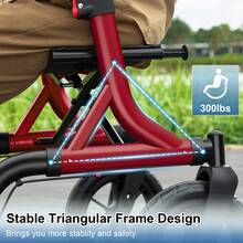 WALK MATE Walkers For Seniors, Rollator Walker With Seat, 12" Big Rubber Wheels All Terrain Rollator Walker With Backrest, Built-In Cable, Cup Holder, Foldable And Height Adjustment For Seniors, Red - View 4