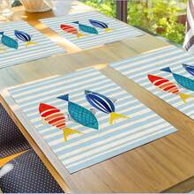 2/4/6pcs Blue & White Striped Fish Pattern Placemats, Size 12.5*16.5 Inches, Machine Washable Rectangular Tablemats, Suitable For Kitchen, Dining Room Decor, Holiday Celebration And Tabletop Decoration - Blue - View 1