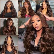 200% Density 34 Inch Natural #4 Brown 13x4 HD Transparent Lace Front Wig, Pre-Trimmed Hairline, 30 Inch Pre-Cut Wavy Mixed Human Hair Wig, Suitable For Daily Wear Or Occasions - Brown - View 10