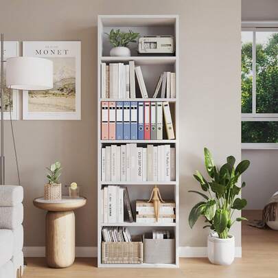 6 Tier Tall Wooden Bookcase, Open Standing Bookshelf Display Storage Shelves For Home Office