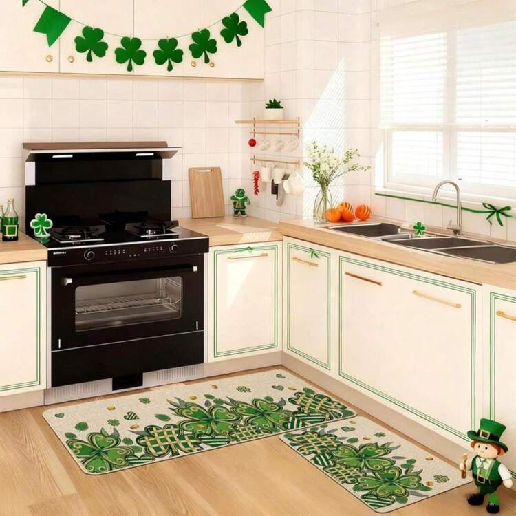 Baccessor St.Patrick's Day Kitchen Mats Set Of 2,Lucky Green Love