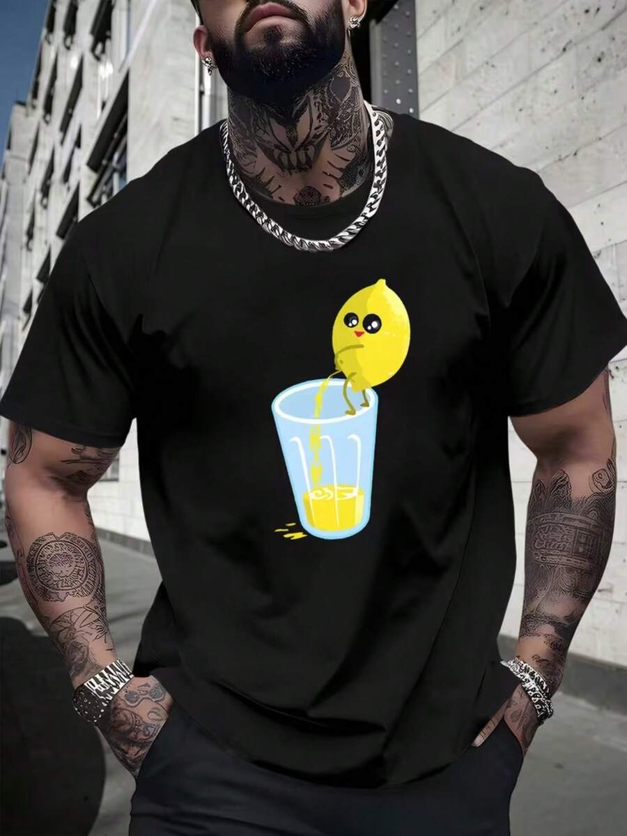 Camiseta Unissex Estampada Bebida Limão Em Cima do Copo Camisa Estilosa Masculina e Feminina - 100% Algodão Promoção Frete Grátis Rápido - Preto - Visão 1