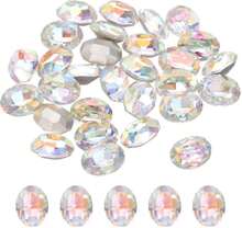 24 piezas de Cristales de Rhinestone ovalados y con punta, Cristales de vidrio facetados ovalados de 6 x 8 mm con punta trasera para manualidades de joyería, uñas y zapatos, color blanco AB - ColorW - Ver 1