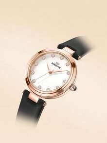 Women's Watch Classic Swiss Quartz Stainless Steel Watch Fashion Ladies Watch, 12 Diamonds, Mother-of-Pearl Dial,Sapphire Crystal Mirror - 黑色 - 查看 5