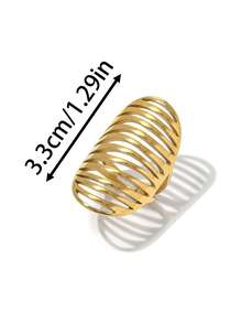 1枚18K镀金镂空椭圆形可调节戒指，前卫街头风不锈钢女式首饰，适合日常、通勤、派对和晚宴佩戴 - 橢圓 - 查看 2