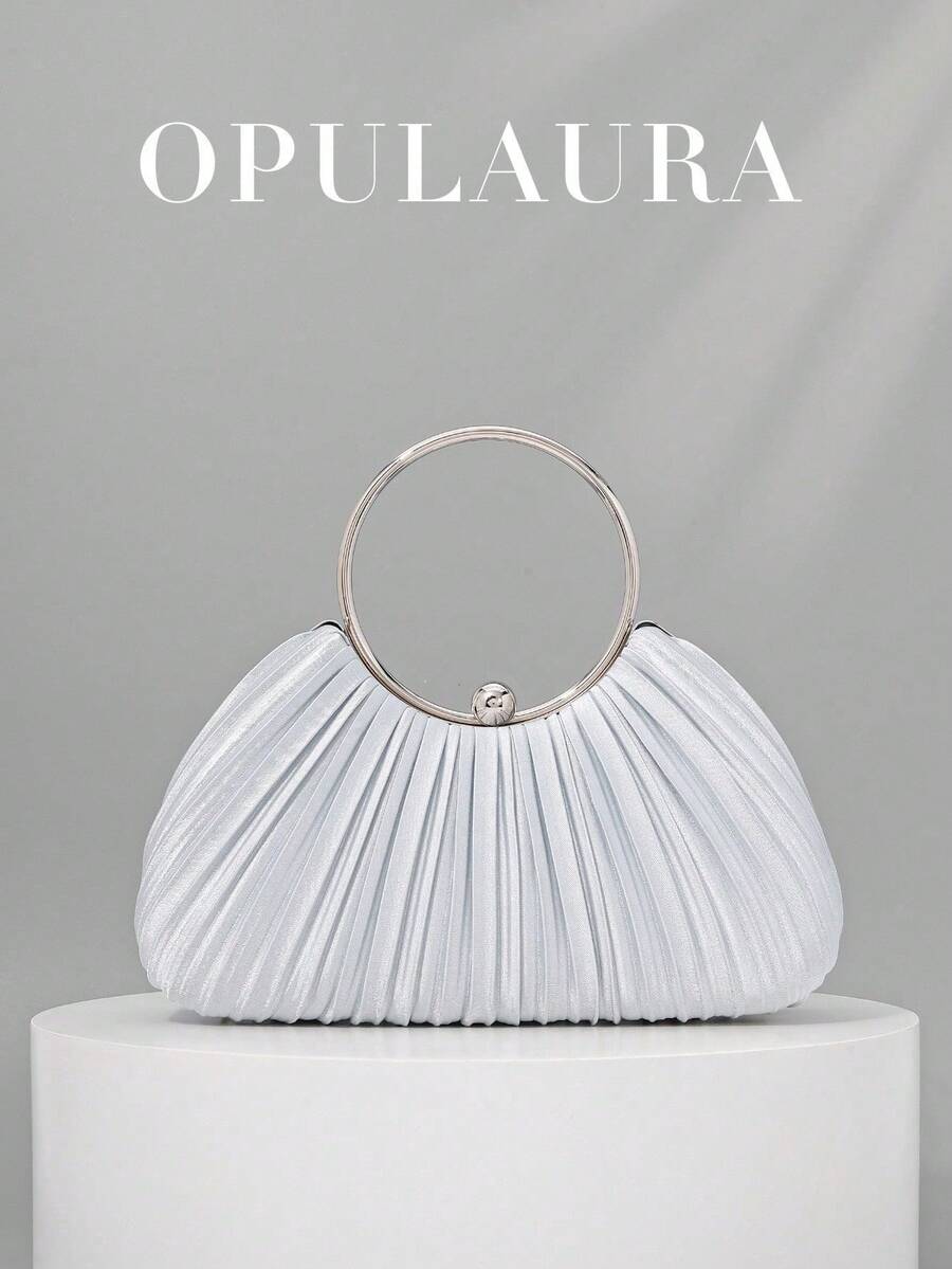 OpulAura Women Metallic Luxury Evening Clutch Purse - High End Leather Banquet Bag, Elegant Shiny Formal Party Handbag Suitable For Gowns, Galas, Weddings, Brides, Bridesmaids, Birthday Dresses, Best Choice Elegant Bag For Bridal Shower, Clutch Bag For Wedding, Party Bags,Perfect For Party Wedding Prom Dinner/Banquet Matching With Holiday Party Dress Evening Dress & Sequin Dress - 銀色 - 查看 1
