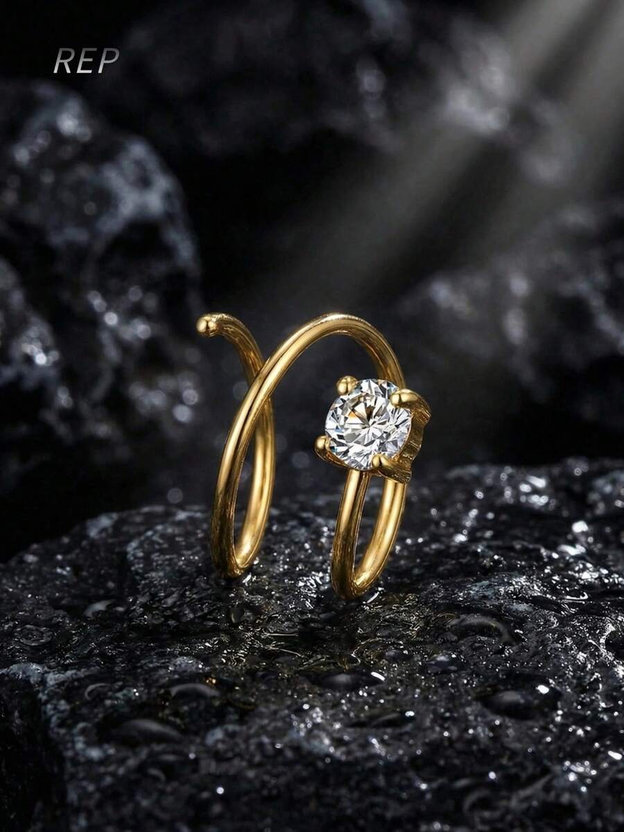 Anillos de nariz de acero inoxidable de moda con un solo piercing y doble aro, joyería de piercing de estilo caliente para señoras - Multicolor - Ver 1