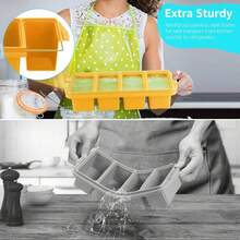 Ztomine Silicone Freezer Tray With Lid - Silicone Freezer Food Molds- Large Ice Cube Tray,Silicone Freezer Container,Freeze &Amp; Store Soup, Sauce, Broth,Leftovers - Makes 4 Perfect 1 Cup - ColorE - 查看 4