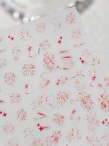 1片彩色浮雕烟花绽放马卡龙方形星形闪光美甲贴纸，5D节日美甲装饰，适合女性和女孩，自粘美甲贴纸 - 彩色 - 查看 5