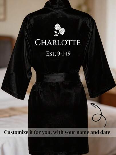 1pc Customized Women's Floral Pattern White Satin Comfortable Luxurious Elegant Personalized Kimono Robe, Suitable For Weddings, Parties And Daily Wear