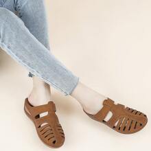 Ecetana Summer Outdoor Wedge Slippers For Women,Women's Retro Brown Sandals- Super Breathable, Stylish Closed Toe Cut-Out Design With Arch Support.Women Comfortable Wedge Sandals,Perforated Closed Toe Slip On Sandals, Effortless Slip-On, Perfect For Match With Dress And Casual Outdoor - Nâu 2018 - Xem 5