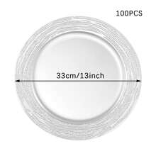 100 Pcs Antique Charger Plates Bulk 13 Inch Embossed Rim Plastic Party Dinner Plate Chargers Round Decorative Server Plate For Wedding Party Event Tableware - 100個-銀色6 - 查看 4