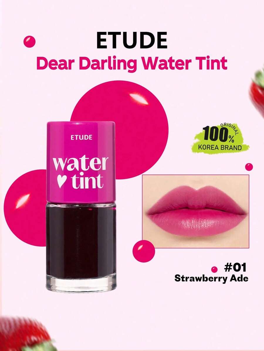 ETUDE Dear D 保濕唇釉 01 草莓 9g/0.32oz，透氣露膜，不黏膩鏡面光澤，顯色加強，長效持妝，平滑塗層，磁吸外殼，斜角刷頭，上鏡效果，K-Beauty，韓系彩妝，禮品
