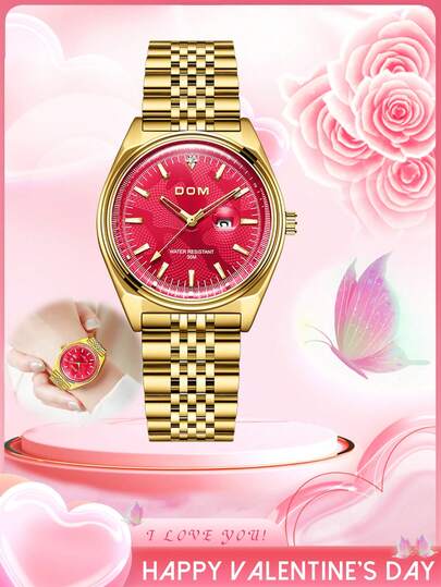 DOM 1pc Luxury Quartz Watch For Women, Fashion Ladies Waterproof Luminous Stainless Steel Business Casual Calendar Watch, Ideal Gift For Her, Suitable For Daily Wear And Special Occasions, Essential Fashion Accessory