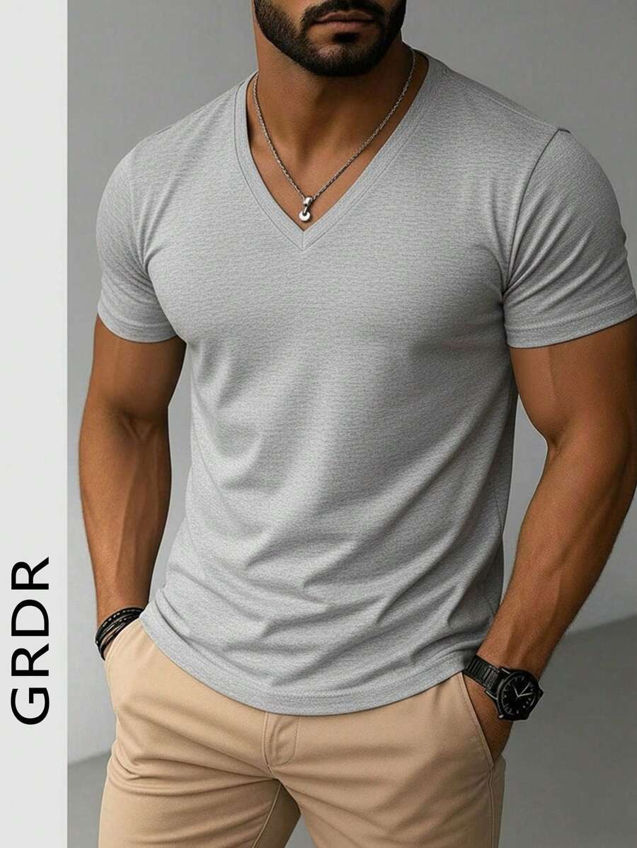 GRDR Men's Fashionable V-Neck Short Sleeve T-Shirt | Exquisite Design | Summer Essential | Easy To Match | Showcase Your Style