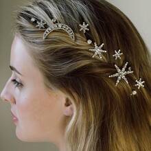 合金电镀星形发夹，月亮发饰，雪花叠层发夹套装，波西米亚风格 - 彩色 - 查看 2