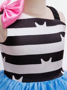 Princess Tutu Skirt Cat Stripe Print Girls Costume Set, Includes Headpiece, Suitable For Children's Halloween, Christmas, Carnival, Birthday Party Dress Up - Blue - View 5