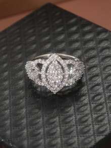 Luxury Inlaid Shiny Cubic Zirconia Elegant Promise Ring, Wedding Engagement Party Gift For Women - Silver - View 7