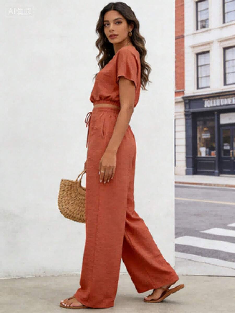 Lady's Comfortable Vacation Work Uniform For Casual And Fashionable Wear - 橘紅色 - 查看 1