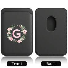 超薄磁吸钱包皮革 Magsafe 卡包磁吸手机套内置磁铁设计手机信用卡夹兼容苹果 16/15 Pro Max 安卓 A-Z 花环图案 - 黑色 - 查看 11