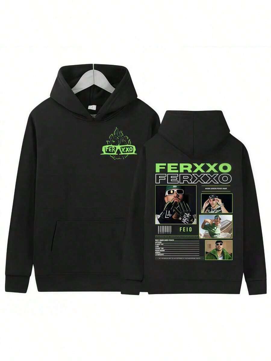 Rapper Feid Ferxxos 2025 Album Merch Hoody Men's Hop Gothic Long Sleeve Sweatshirt Vintage Oversized  Hoodie Streetwear Essentials Hoodie Hoodie Women Sweatshirts Women Hoodies Men's Hoodie Sweatshirts Men Essentials Fear - 黑色 - 查看 1