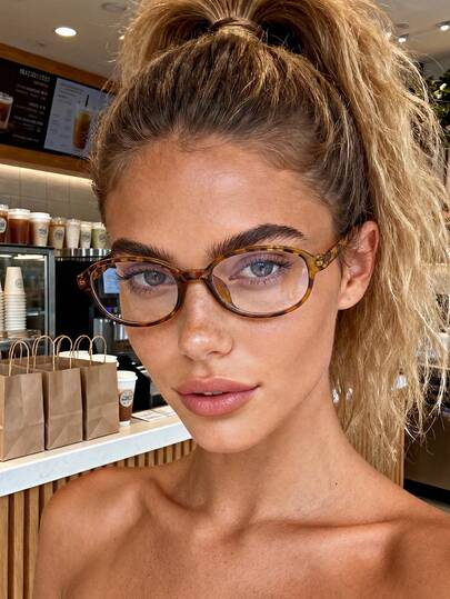 1pc Retro Hip-Hop Oval Non-Prescription Glasses Glasses, Bohemian Style, Suitable For Casual Wear, Back To School, Daily Life, TV Watching, Office Decoration, High Definition