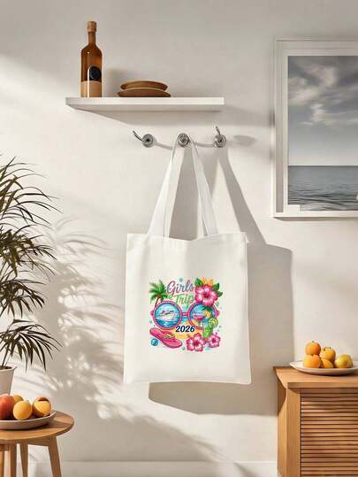 Resort-Style Printed Canvas Tote Bag – Foldable, Reusable, And Featuring A Simple Stitching Design. This New, High-Quality Shoulder Bag Is Perfect For Commuting, Versatile, Spacious, And A Must-Have For Travel. Elegant Women's Wallets