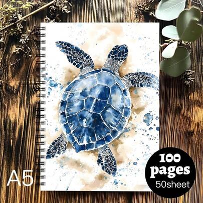 1pc Spiral Notebook With Sea Turtle Theme, Featuring Humorous Sea Turtle Design And Beach Shell Illustrations, Blank Sketchbook Suitable For Marine Biology Studies, Great For School And Office Supplies, Writing Notes, Travel Journal