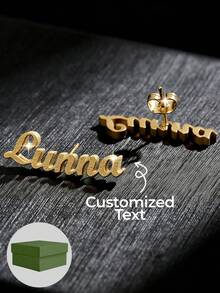 1 Pair Customizable English Letter Pattern Engraved Earrings, Personalized Stainless Steel Earring Accessories, Unisex, Custom Earring Gift - Matte Gold - View 2