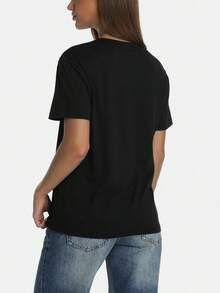 Disney Zootopia Junior ZPD Officer Badge Graphic Women's Short Sleeve T-Shirt Unique Casual Top - 黑色 - 查看 2