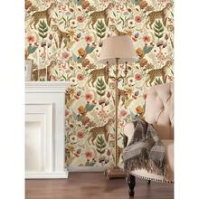 1卷时尚可爱植物豹纹壁纸，现代甜美植物动物印花壁纸，适用于各种房间墙壁和橱柜装饰，手工薄膜壁纸 - 多色 - 查看 9