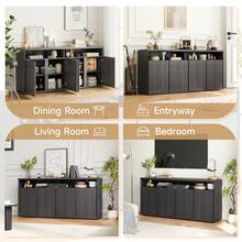 ONBRILL Sideboard Buffet Cabinet With Storage, 63" Sideboard Cabinet With 4 Doors & Shelves, Mid-Century Modern Kitchen Storage Cabinets, Coffee Bar Console Table For Dining Room, Living Room, Black & Grey - đen - Xem 5