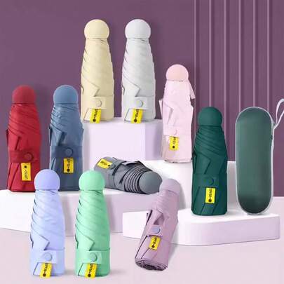 1pc UV Protection Folding Umbrella, Capsule Umbrella, Sunshade Umbrella For Women, High-End Black Coating Umbrella, Dual Use Sunshade & Rainproof, Ultralight