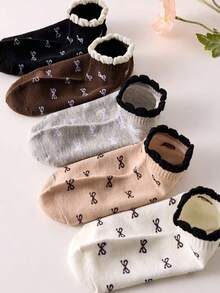 5/10双随机新款蕾丝边短袜，可爱蝴蝶结设计，透气防滑短袜，春夏新品 - 彩色 - 查看 6