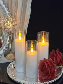 5-Pack Clear Realistic Flickering Flameless Candles, Battery Operated With Remote Control & Timer. Acrylic Column LED Candles For Home, Holiday And Party Decor (2.2 Inches Diameter, 5/6/7/8 Inches Height) - White - View 5