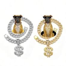 2pcs Luxury Pet Collar & Necklace Set, Fashionable Cuban Chain Big Dollar Pendant Suitable For Small/Medium/Large Dogs & Cats - Multicolor - View 18