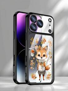 Coque de téléphone transparente de haute qualité, plaquée électrolytiquement, pour iPhone 17 Pro Max et 17 Air. Design élégant et mat, orné d'un renard, de fleurs et de feuilles d'automne. - Noir - Voir 1