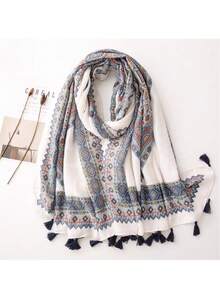 1pc Korean Spring/Summer New Rhombus Plaid Bohemian Style Soft Long Scarf, Versatile Sunscreen Shawl Headscarf - White - View 4