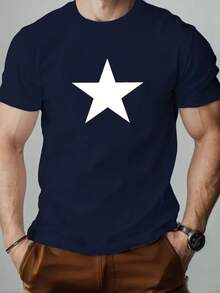 Camiseta Homen e Mulher T-Shirt Unissex Estilo Moda Estampada Estrela Grande Preenchida Style Barato Camisa Estilosa Masculina e Feminina - 100% Algodão Promoção Frete Grátis Rápido - Azul Escuro - Visão 1