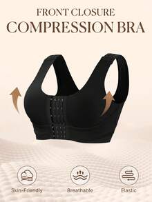 Brabic Front Closure Bras For Women Post Surgery Compression Mastectomy Surgical Support Wireless Full Coverage Bra - 黑色 - 查看 3