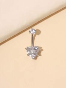 1pc Fashionable Titanium Bar Heart Shaped Navel Ring, Suitable For Daily Wear - Silver - View 2
