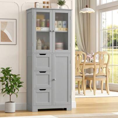 Mobiletto da bagno, mobiletto alto da bagno con 3 ante e 3 cassetti, mobiletto da cucina per soggiorno, cucina, sala da pranzo, ufficio, 143,2 x 60 x 30 cm, bianco