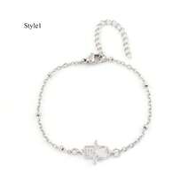 1pc New Classic Hamsa Hand Golden Silvery Stainless Steel Bead Chain Bracelets For Women - Palm - View 5
